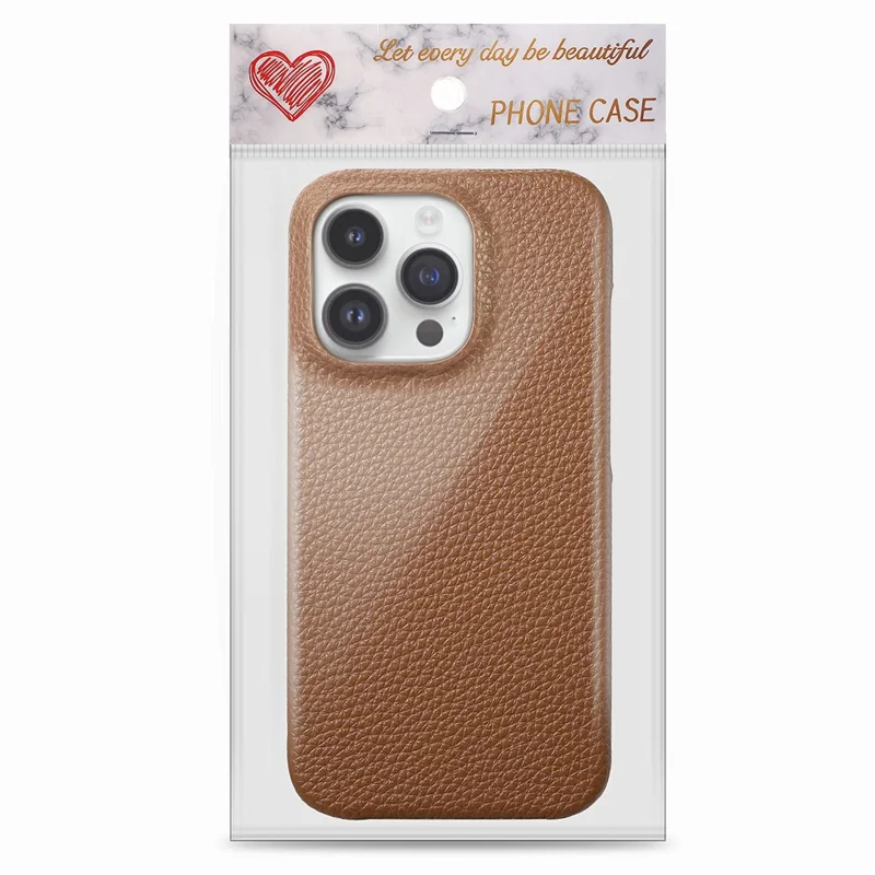 Y1 For iPhone 14 Pro Case Litchi Texture Leather+PC Anti-fingerprint Protective Shell - Brown