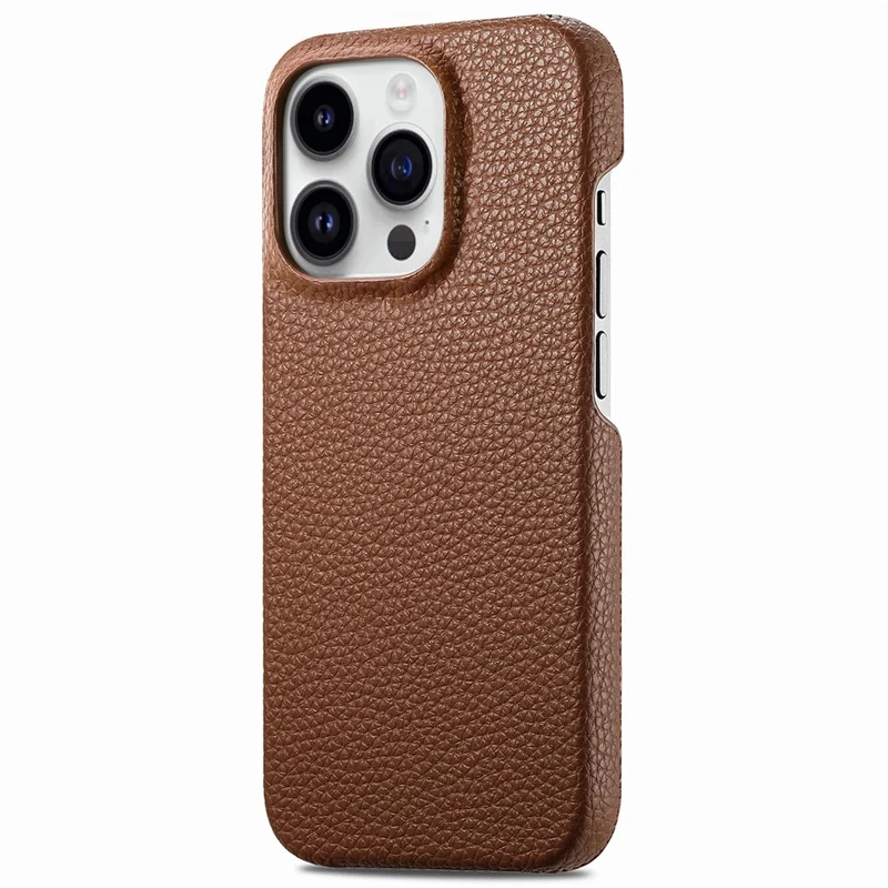 Y1 For iPhone 14 Pro Case Litchi Texture Leather+PC Anti-fingerprint Protective Shell - Brown