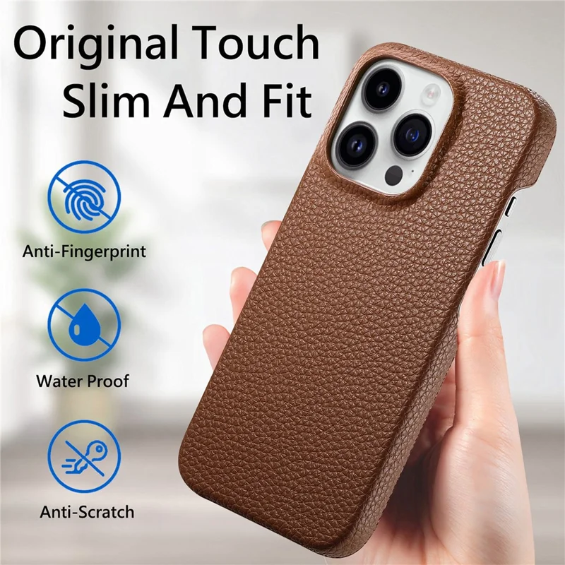 Y1 For iPhone 14 Pro Case Litchi Texture Leather+PC Anti-fingerprint Protective Shell - Brown