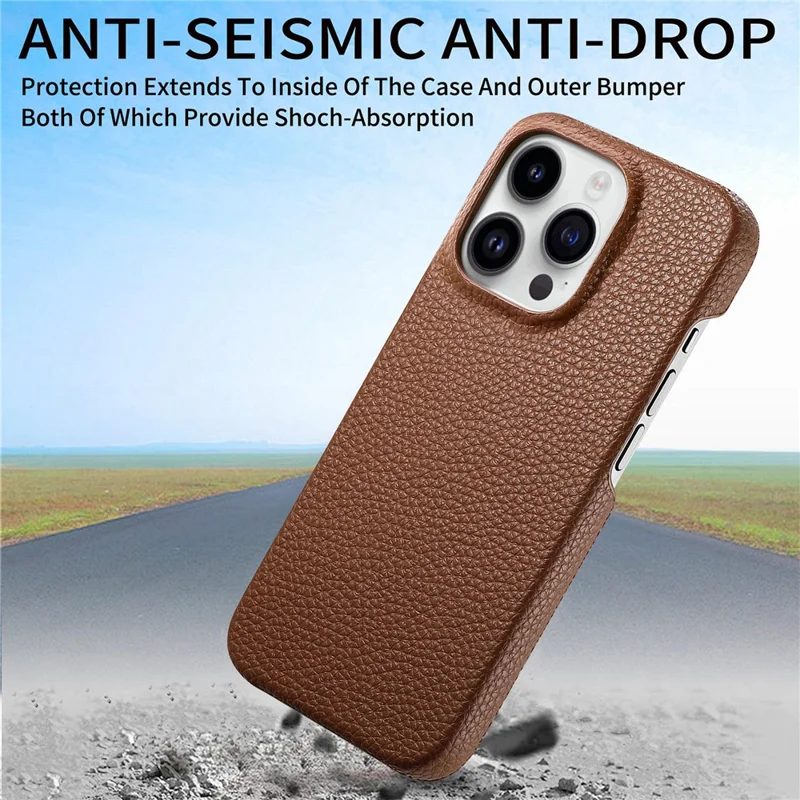Y1 For iPhone 14 Pro Case Litchi Texture Leather+PC Anti-fingerprint Protective Shell - Brown