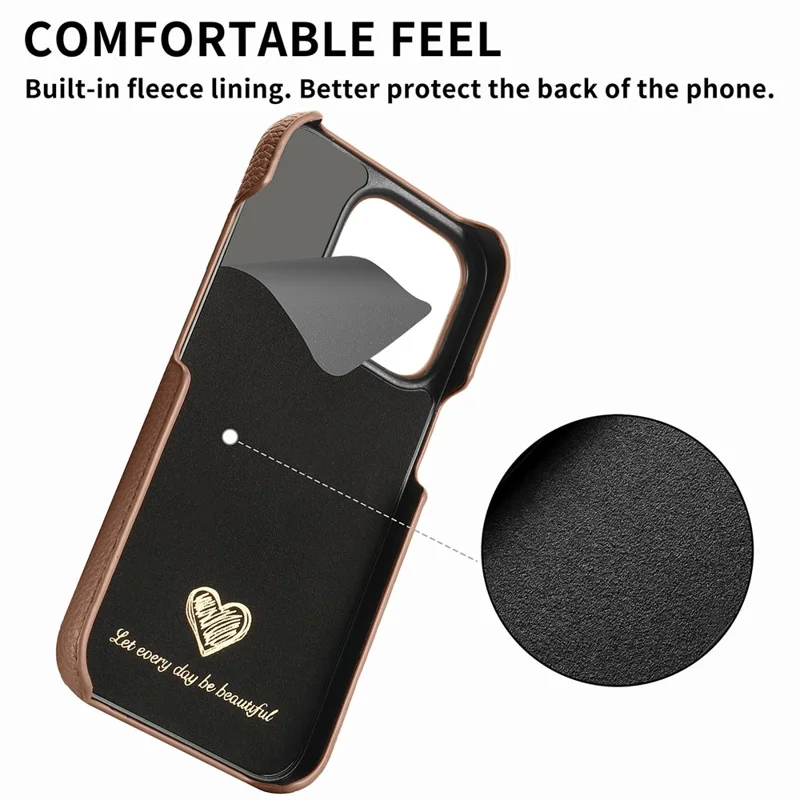 Y1 For iPhone 14 Pro Case Litchi Texture Leather+PC Anti-fingerprint Protective Shell - Brown