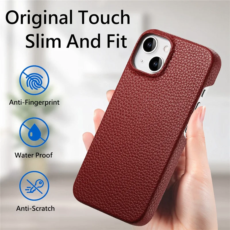 Y1 For iPhone 14 Plus Case Anti-scratch Litchi Texture PU Leather Coated PC Phone Cover - Vermelho