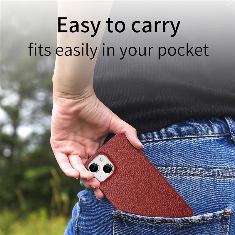 Y1 For iPhone 14 Plus Case Anti-scratch Litchi Texture PU Leather Coated PC Phone Cover - Vermelho