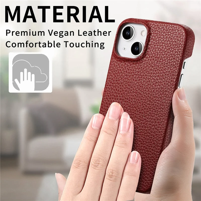 Y1 For iPhone 14 Plus Case Anti-scratch Litchi Texture PU Leather Coated PC Phone Cover - Vermelho