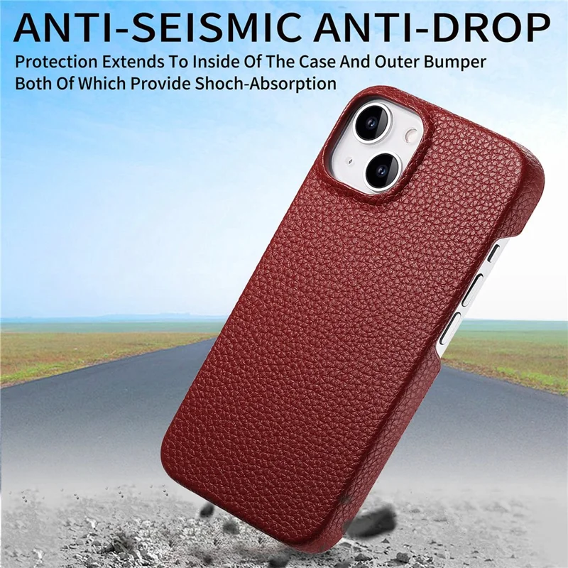 Y1 For iPhone 14 Plus Case Anti-scratch Litchi Texture PU Leather Coated PC Phone Cover - Vermelho