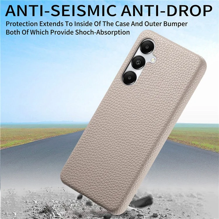 Y1 Per Samsung Galaxy A35 5G Custodia Texture Litchi Pelle+PC Back Cover - Grigio Kaki