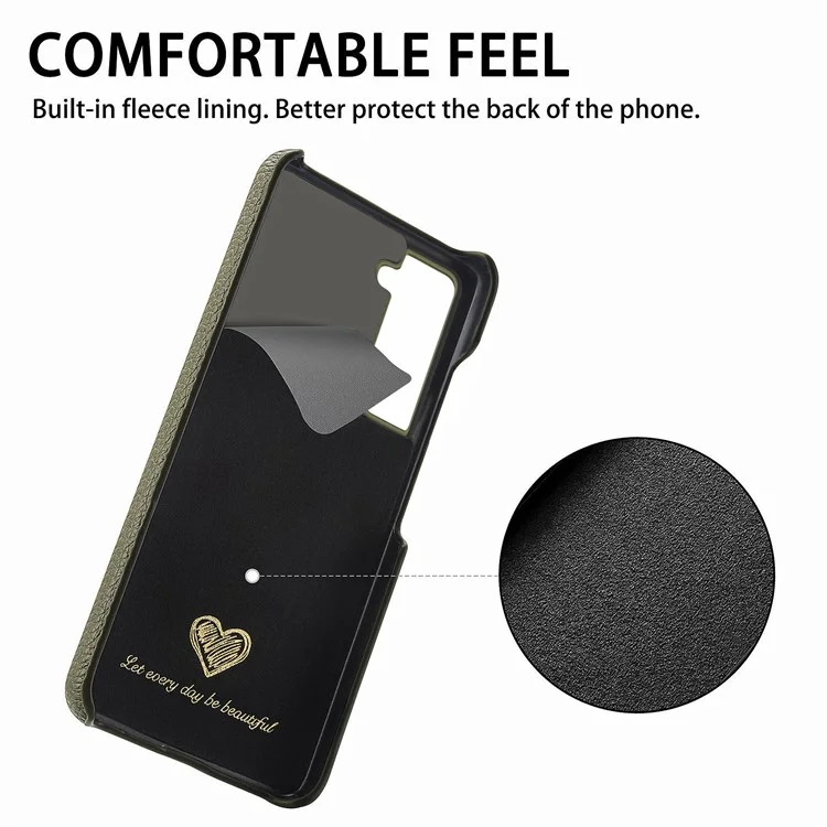 Y1 Per Samsung Galaxy S21 FE 5G Custodia Anti-Graffio Texture di Litchi PU+PC Cover per Telefono - Verde Mezzanotte