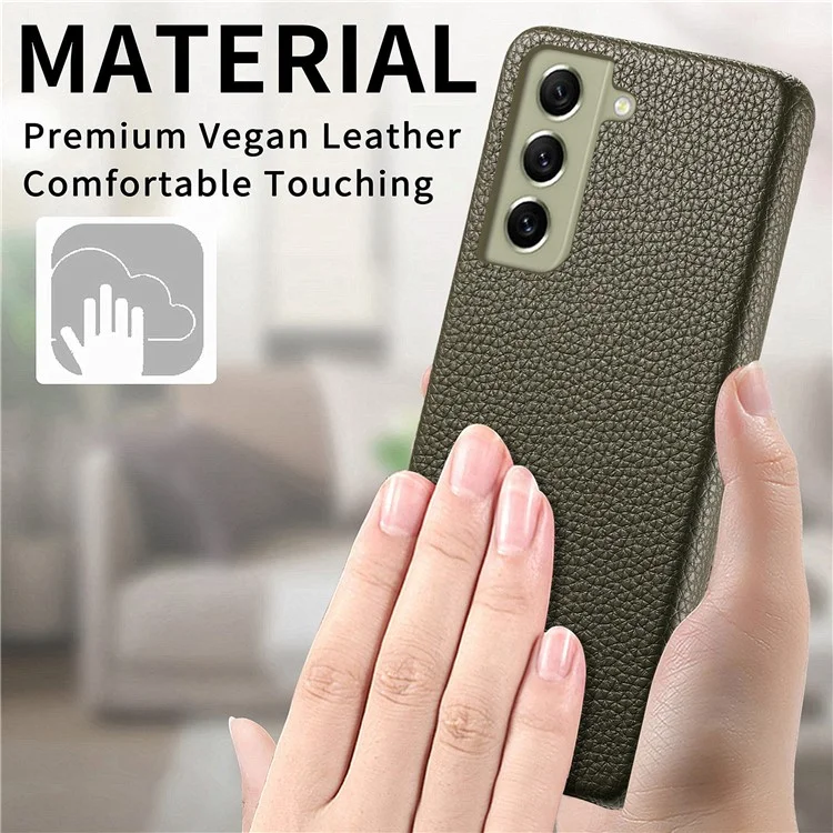 Y1 Per Samsung Galaxy S21 FE 5G Custodia Anti-Graffio Texture di Litchi PU+PC Cover per Telefono - Verde Mezzanotte