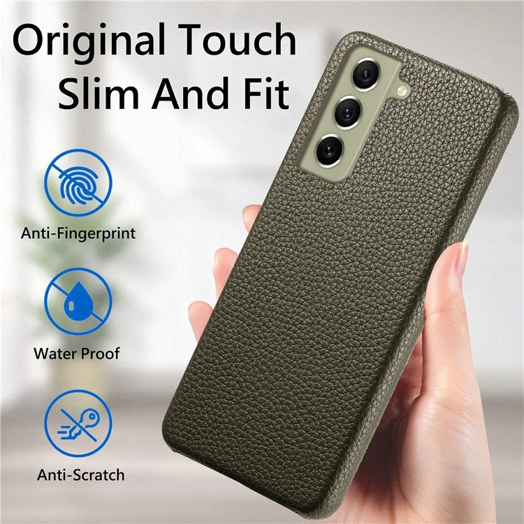 Y1 Per Samsung Galaxy S21 FE 5G Custodia Anti-Graffio Texture di Litchi PU+PC Cover per Telefono - Verde Mezzanotte