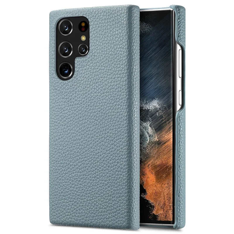 Y1 Für Samsung Galaxy S22 Ultra 5G Slim Case Litchi Textur PU+PC Handyhülle - Baby Blau
