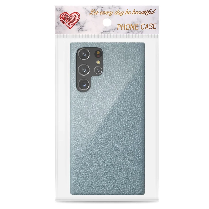 Y1 Für Samsung Galaxy S22 Ultra 5G Slim Case Litchi Textur PU+PC Handyhülle - Baby Blau