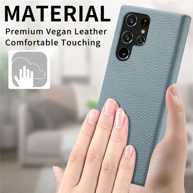 Y1 Für Samsung Galaxy S22 Ultra 5G Slim Case Litchi Textur PU+PC Handyhülle - Baby Blau