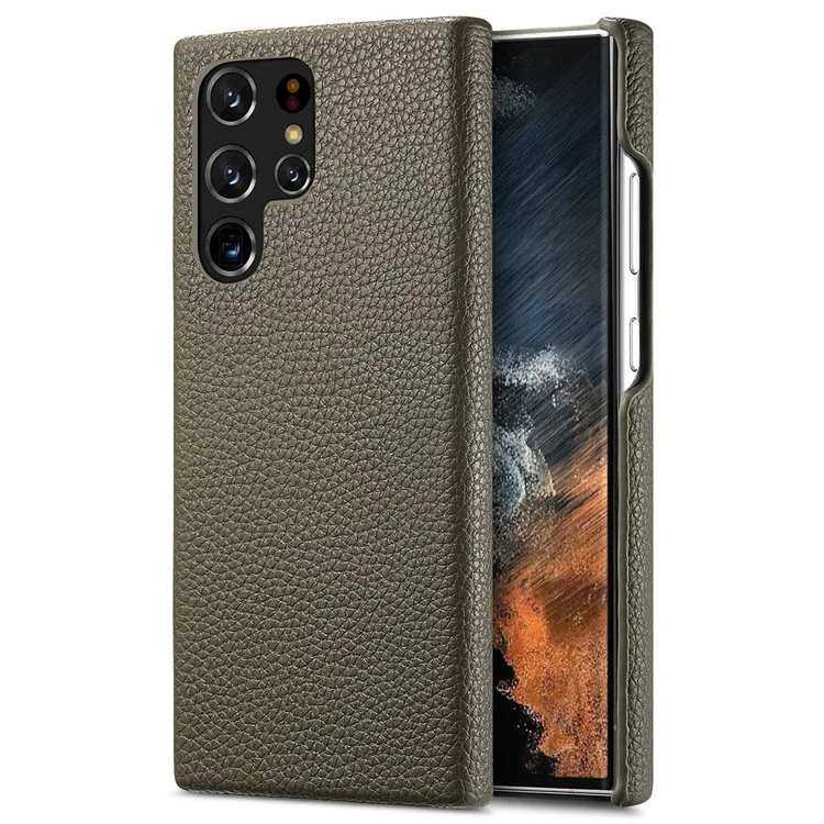Y1 Für Samsung Galaxy S22 Ultra 5G Slim Case Litchi Textur PU+PC Handyhülle - Mitternachtsgrün