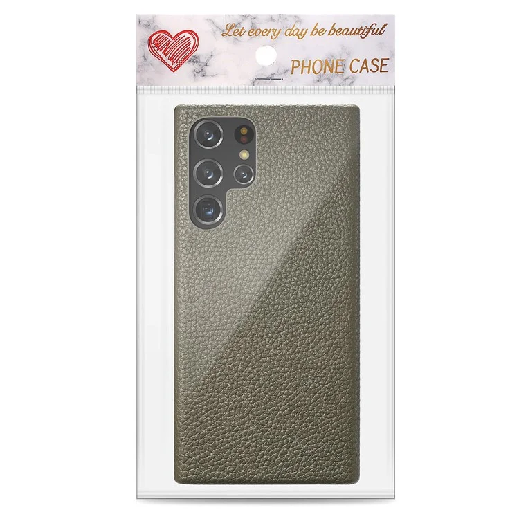 Y1 Für Samsung Galaxy S22 Ultra 5G Slim Case Litchi Textur PU+PC Handyhülle - Mitternachtsgrün