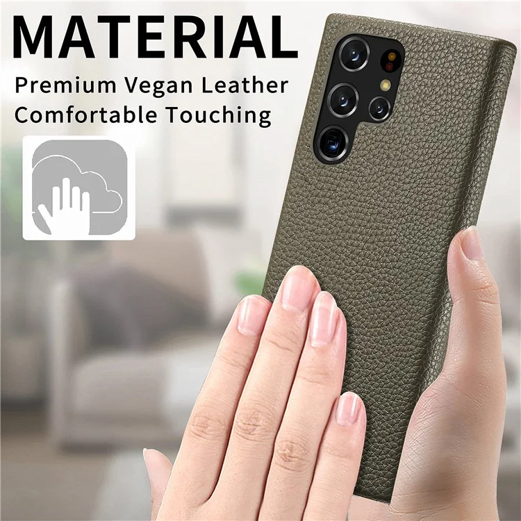 Y1 Für Samsung Galaxy S22 Ultra 5G Slim Case Litchi Textur PU+PC Handyhülle - Mitternachtsgrün
