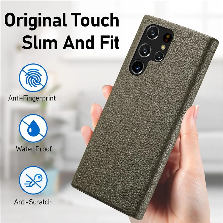 Y1 Für Samsung Galaxy S22 Ultra 5G Slim Case Litchi Textur PU+PC Handyhülle - Mitternachtsgrün