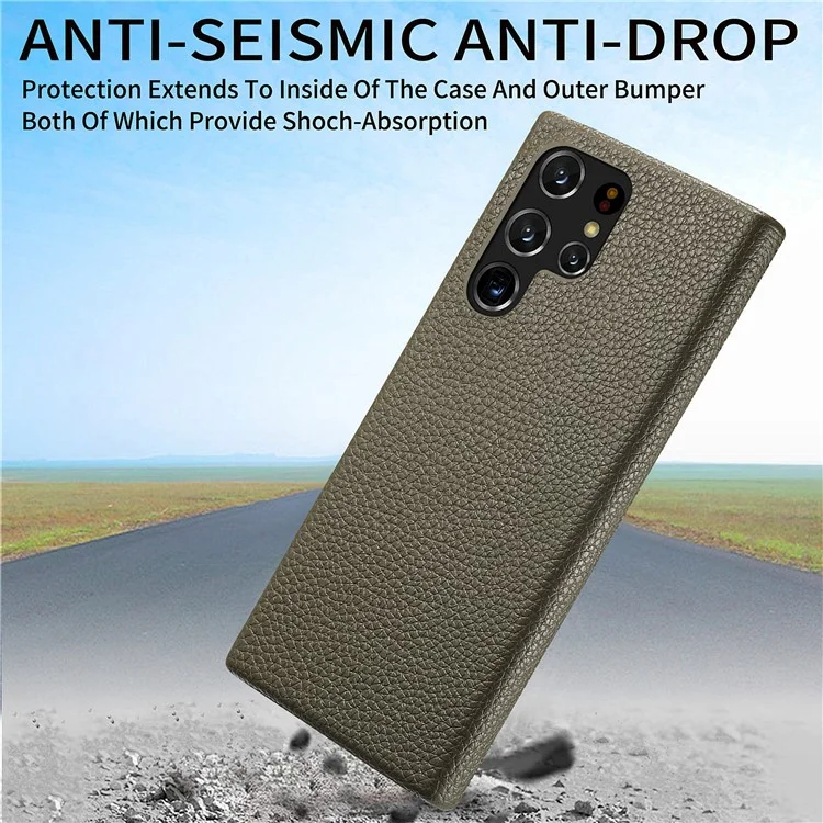 Y1 Für Samsung Galaxy S22 Ultra 5G Slim Case Litchi Textur PU+PC Handyhülle - Mitternachtsgrün