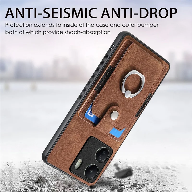 D2 Retro Phone Cover for Xiaomi Redmi 13C 4G / Poco C65 4G Case PU Leather+TPU Kickstand Phone Shell - Brown
