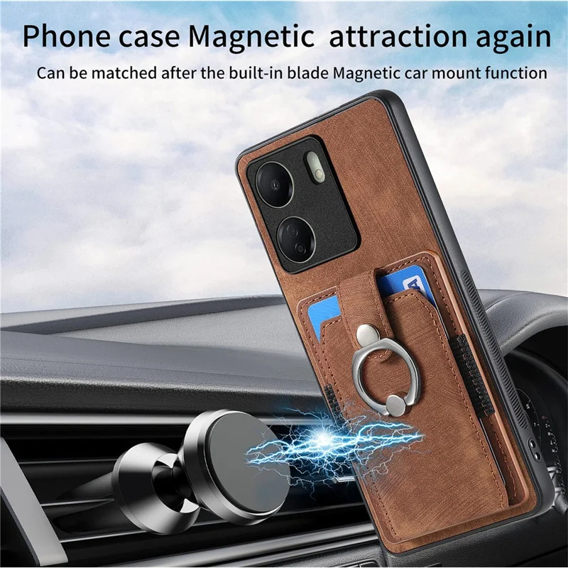 D2 Retro Phone Cover for Xiaomi Redmi 13C 4G / Poco C65 4G Case PU Leather+TPU Kickstand Phone Shell - Brown