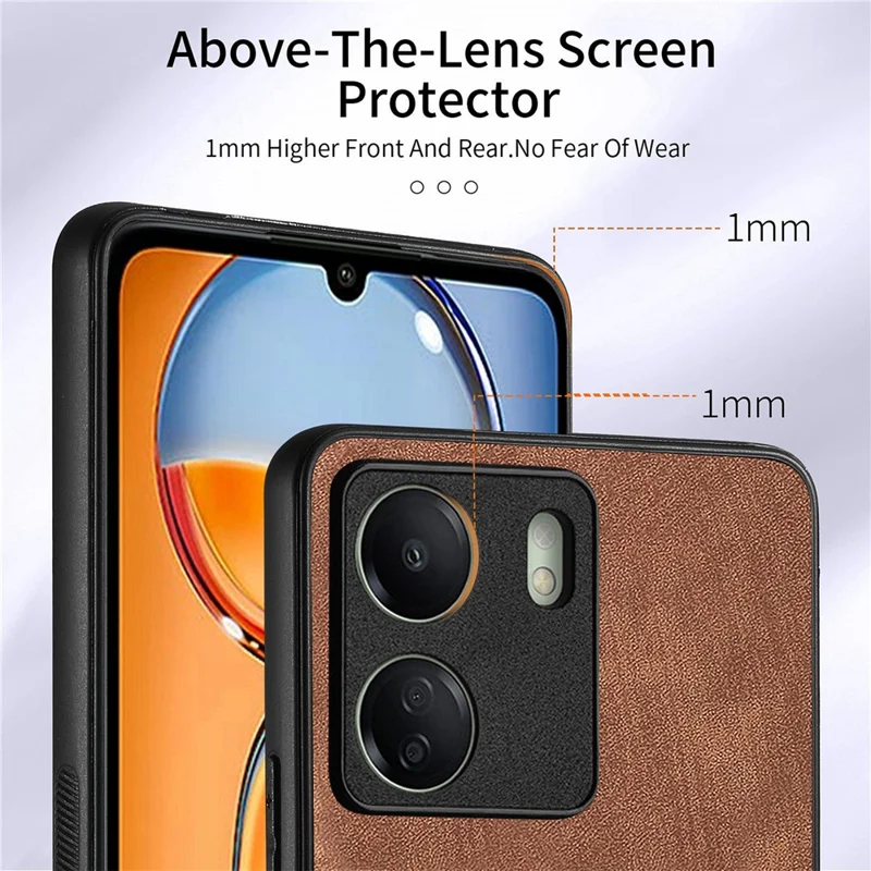 D2 Retro Phone Cover for Xiaomi Redmi 13C 4G / Poco C65 4G Case PU Leather+TPU Kickstand Phone Shell - Brown