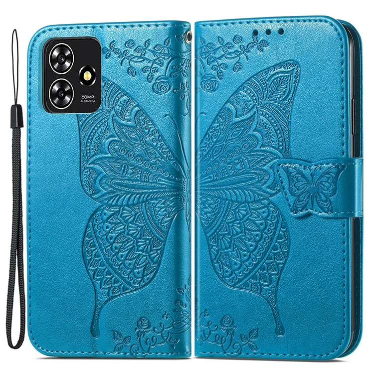 Для чехла ZTE Blade A73 Flip Wallet с тиснением Butterfly PU Leather Phone Cover - Blue