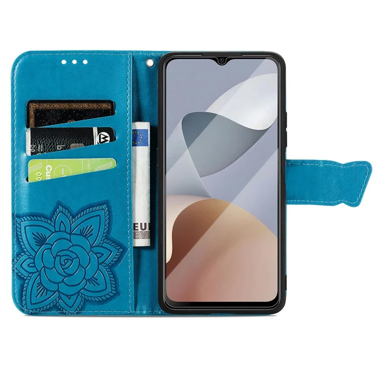 Для чехла ZTE Blade A73 Flip Wallet с тиснением Butterfly PU Leather Phone Cover - Blue