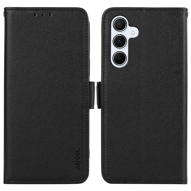 ABEEL لجهاز Samsung Galaxy S25 / S24 غطاء مغناطيسي بملمس جلد ليتشي وحماية من RFID - أسود