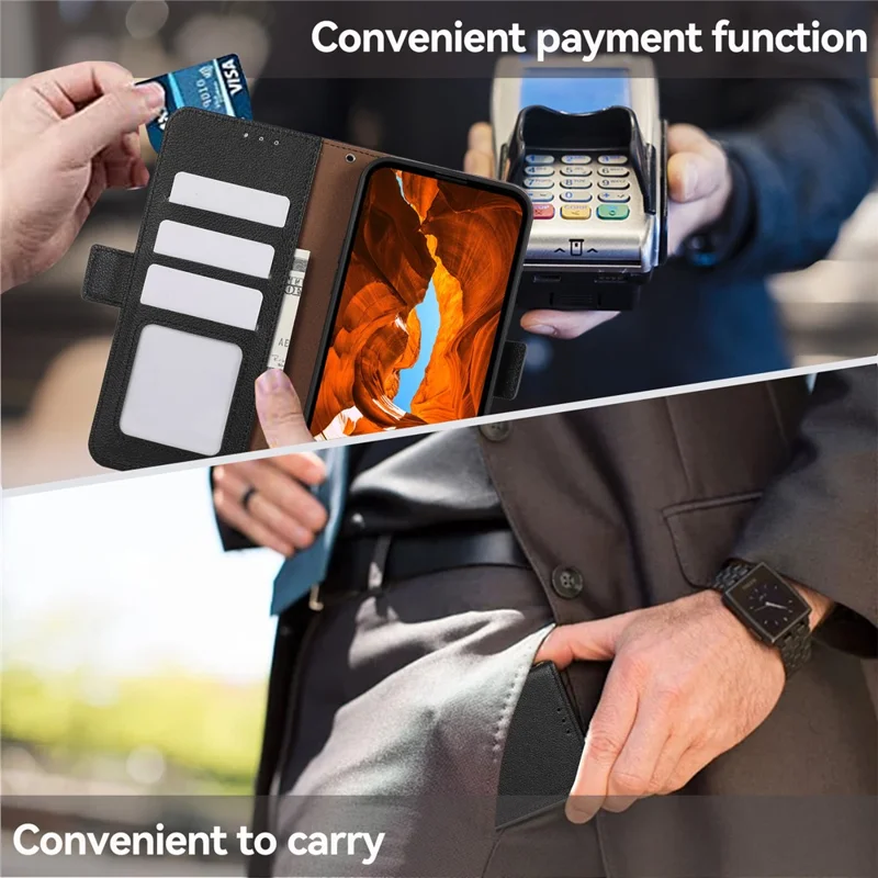 ABEEL لجهاز Samsung Galaxy S25 / S24 غطاء مغناطيسي بملمس جلد ليتشي وحماية من RFID - أسود