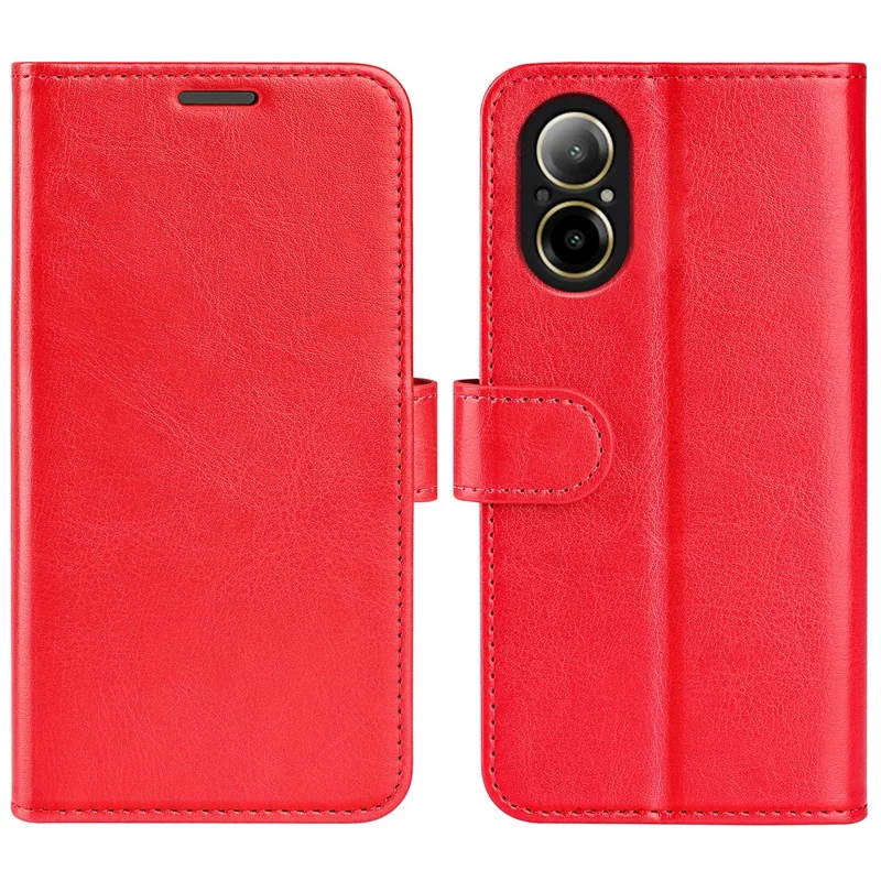 For Realme C67 4G Case TPU+PU Leather Phone Protective Flip Cover Crazy Horse Texture - Red