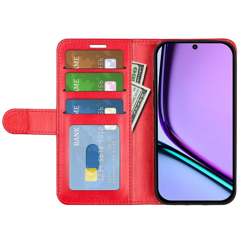 For Realme C67 4G Case TPU+PU Leather Phone Protective Flip Cover Crazy Horse Texture - Red