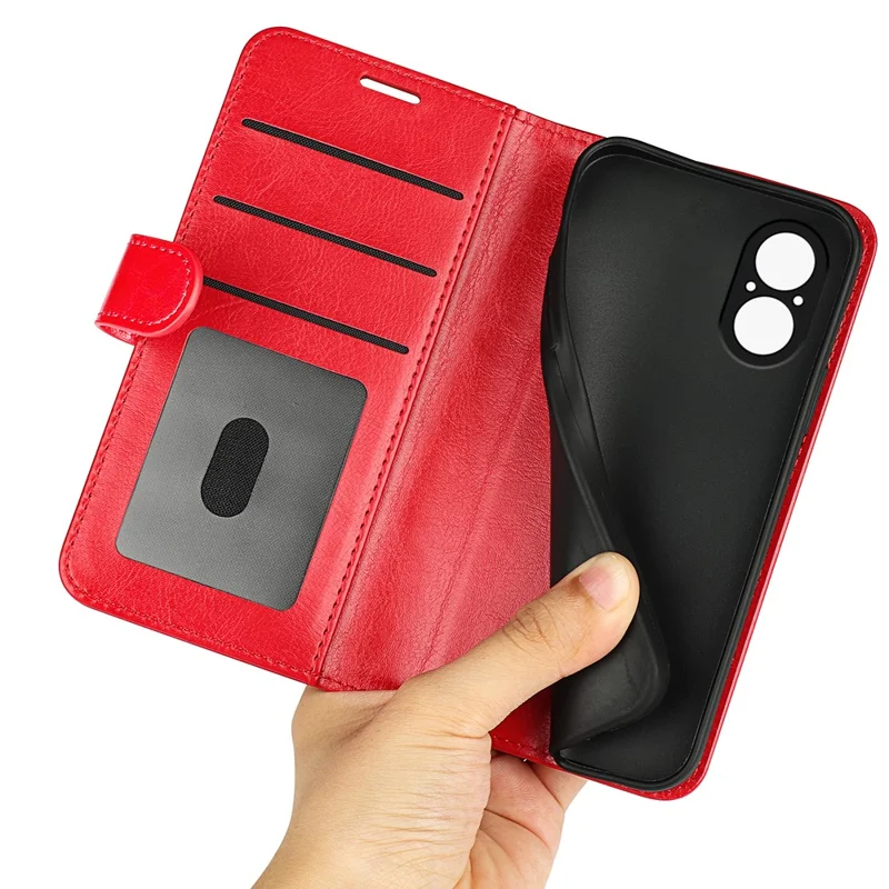 For Realme C67 4G Case TPU+PU Leather Phone Protective Flip Cover Crazy Horse Texture - Red