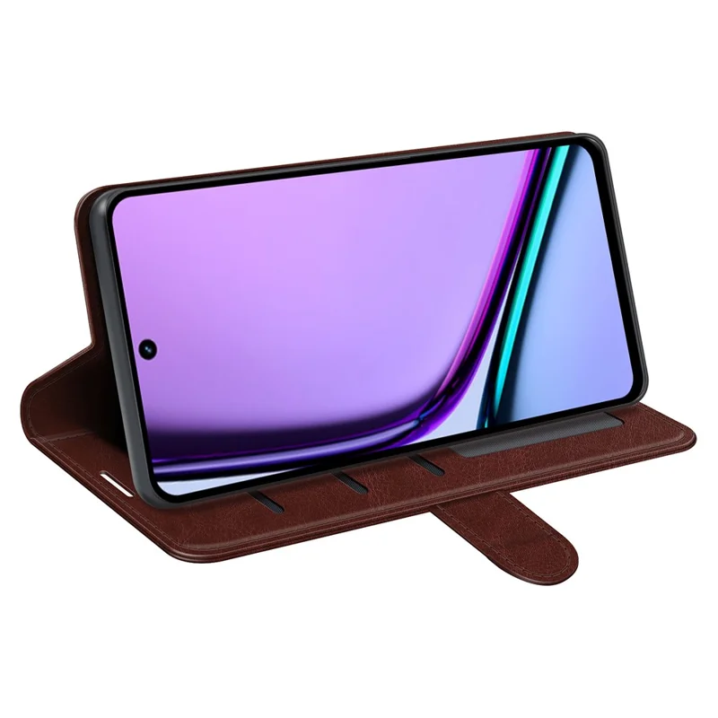 Чехол для Realme C67 4G из TPU+PU кожи, защитный кожаный флип-чехол с текстурой "бешеная лошадь" - коричневый