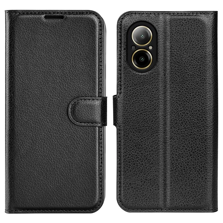 For Realme C67 4G Litchi Texture PU Leather Wallet Case Shockproof Cell Phone Cover - Black