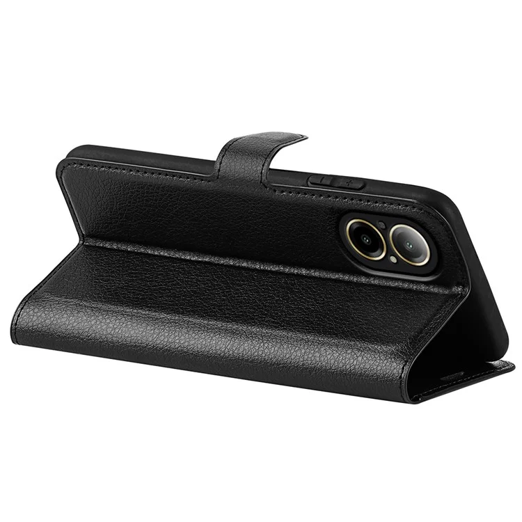 For Realme C67 4G Litchi Texture PU Leather Wallet Case Shockproof Cell Phone Cover - Black