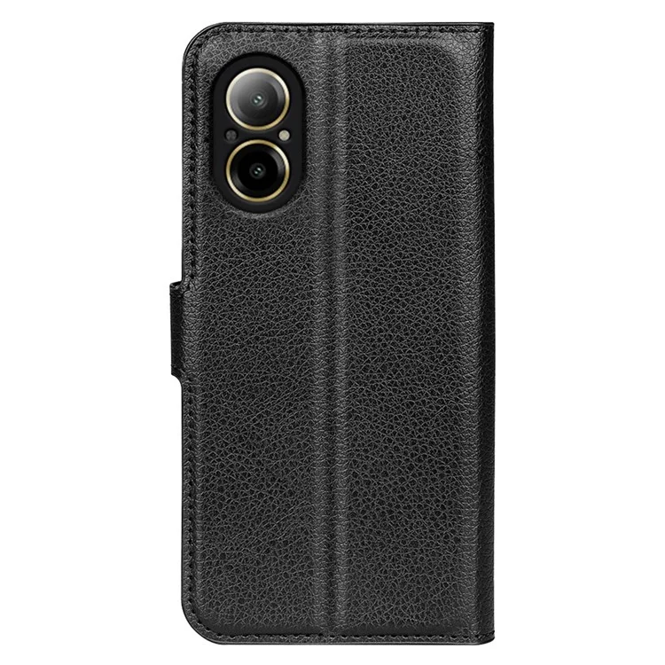 For Realme C67 4G Litchi Texture PU Leather Wallet Case Shockproof Cell Phone Cover - Black