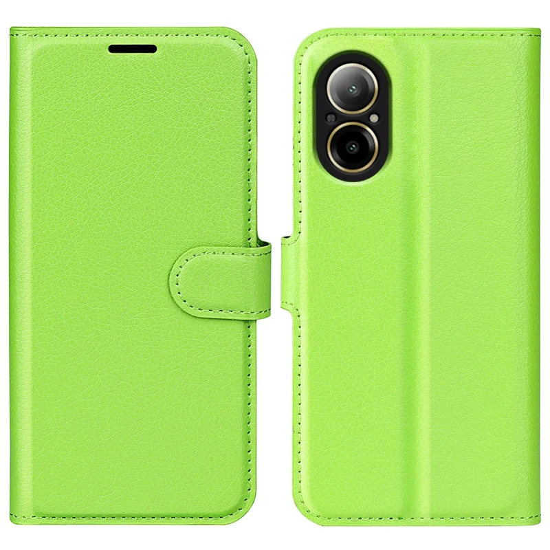 For Realme C67 4G Litchi Texture PU Leather Wallet Case Shockproof Cell Phone Cover - Green