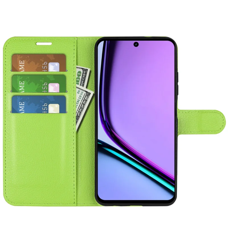 For Realme C67 4G Litchi Texture PU Leather Wallet Case Shockproof Cell Phone Cover - Green
