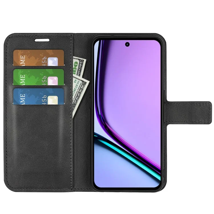 For Realme C67 4G Case Calf Texture Anti-scratch Leather Phone Wallet Stand Cover - Black