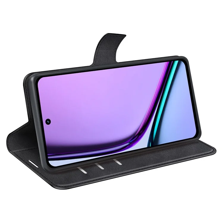 For Realme C67 4G Case Calf Texture Anti-scratch Leather Phone Wallet Stand Cover - Black