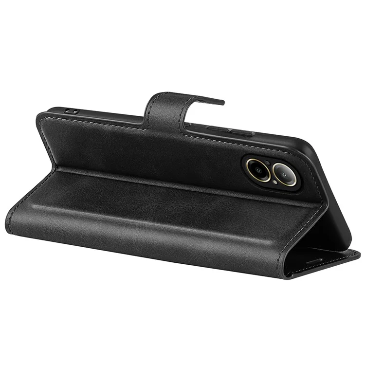 For Realme C67 4G Case Calf Texture Anti-scratch Leather Phone Wallet Stand Cover - Black