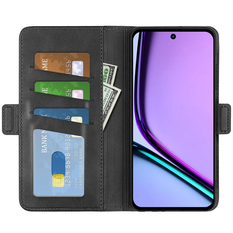 Für Realme C67 4G Mobiltelefon-Cover Ledertelefonhülle mit Magnetverschluss - Schwarz