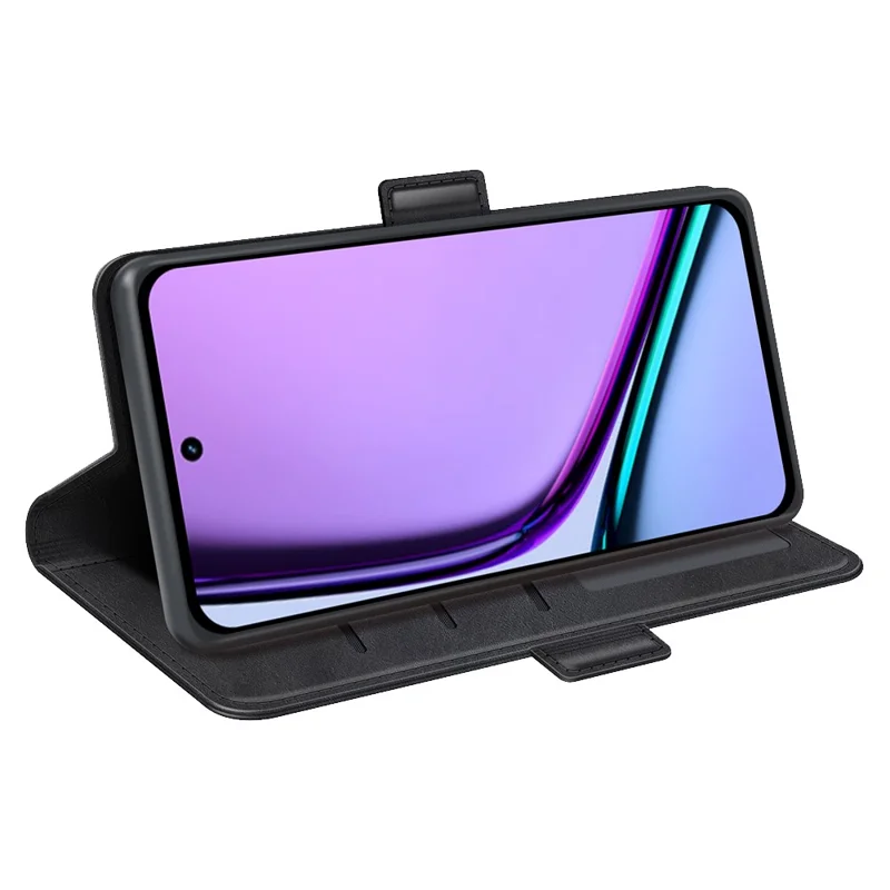 Für Realme C67 4G Mobiltelefon-Cover Ledertelefonhülle mit Magnetverschluss - Schwarz