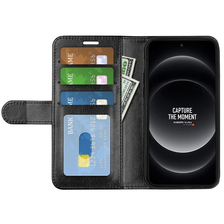 Für Xiaomi 14 Ultra Case TPU+PU Leder Handy-Schutzhülle Flip-Cover mit Crazy Horse Textur - Schwarz