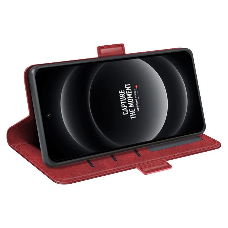 For Xiaomi 14 Ultra Phone Cover Magnetic Clasp Leather Phone Case with Wallet - Red