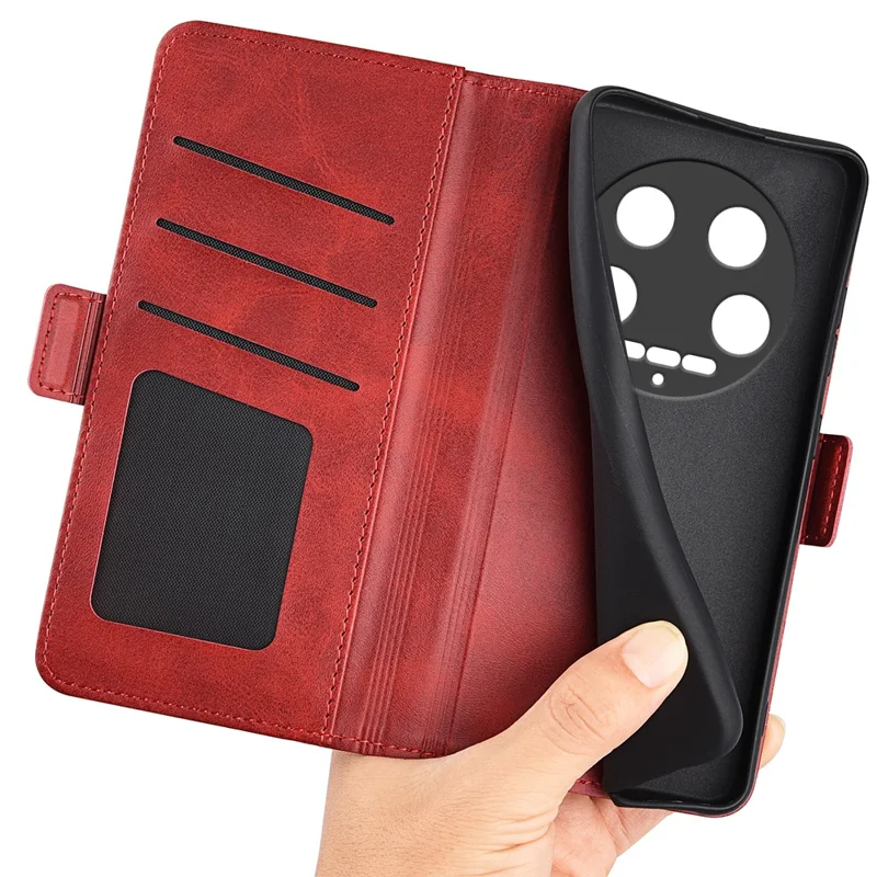 For Xiaomi 14 Ultra Phone Cover Magnetic Clasp Leather Phone Case with Wallet - Red