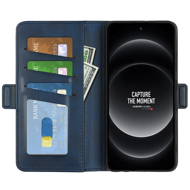 For Xiaomi 14 Ultra Phone Cover Magnetic Clasp Leather Phone Case with Wallet - Blue