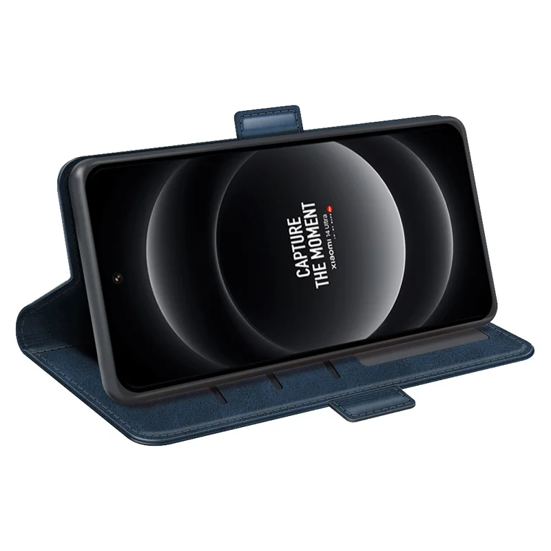 For Xiaomi 14 Ultra Phone Cover Magnetic Clasp Leather Phone Case with Wallet - Blue