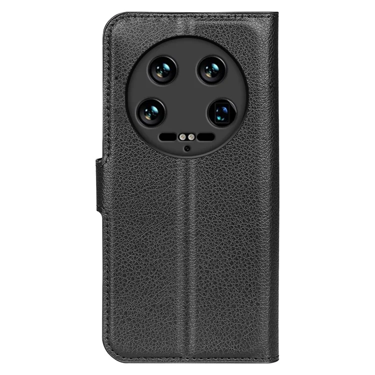 For Xiaomi 14 Ultra Case Litchi Texture Leather Folio Stand Smart Phone Cover - Black