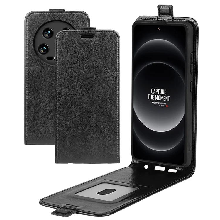 Per Xiaomi 14 Ultra Case PU Leather Protective Vertical Flip Phone Cover con Porta Carte - Nero