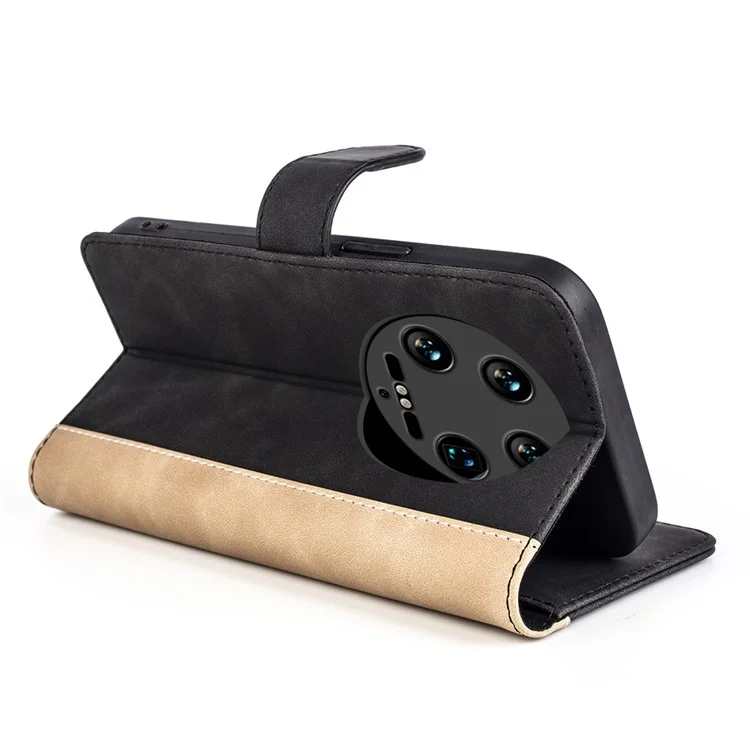 Pour Xiaomi 14 Ultra Portefeuille Étui de téléphone Étui en cuir PU Color Splicing Leather Flip Cover - Noir